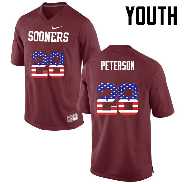 Youth Oklahoma Sooners #28 Adrian Peterson College Football USA Flag Fashion Jerseys-Crimson - Click Image to Close